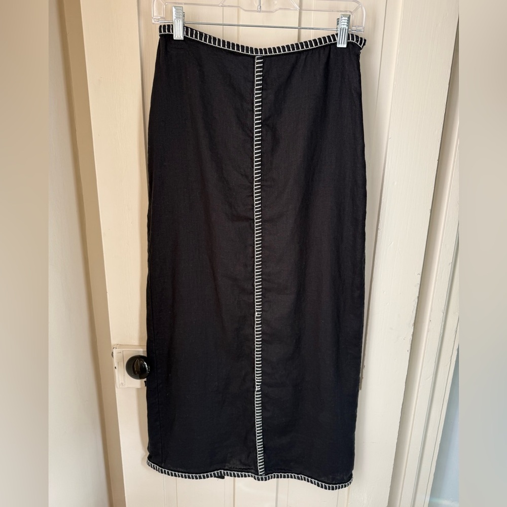 Linen Skirt with White Hand Sewn Trim